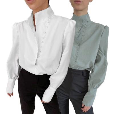 China Chinese Style Anti-pilling Blouse Office White Professional Women Button Elegant Blouses Ladies for sale