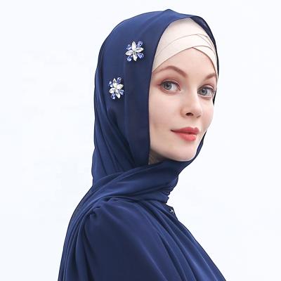 China Breathable Rhinestone Hui Turban Chiffon Fashion Muslim Summer Ladies Scarf Costume 75x180cm for sale