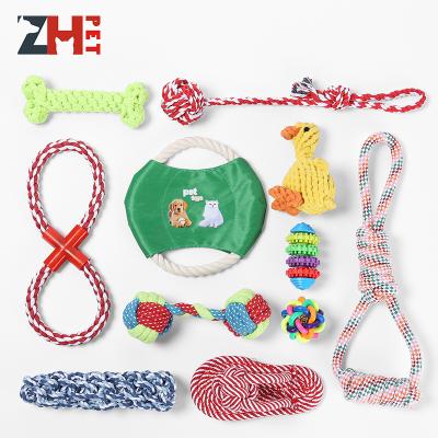 China Interactive Squeaky Rubber Set of 10 Pack Viable Ball Cotton Rope Set Dog Chew Toys for sale