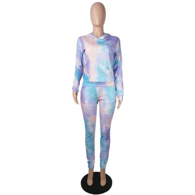 China Newly Design Promotional Anti-pilling Pieces Custom Women's Link Dye Hoodie And Pants Set for sale