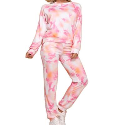 China Anti-pilling fashion premium pink tie dye promotional sweatpants and hoodie tracksuit set for women for sale