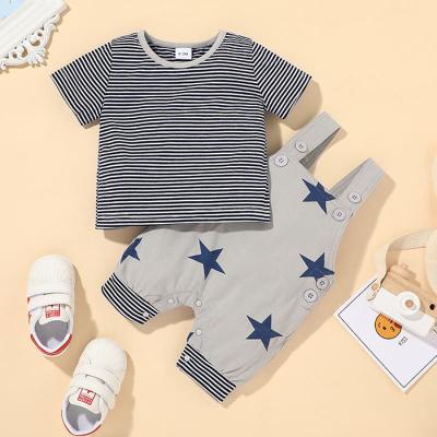 China 2021 Anti-Shrink Striped Casual Summer Short Sleeve Clothes 2 Piece Baby Boy Romper Baby Jumpsuits for sale