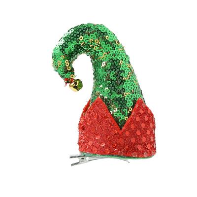 China Professional Women Christmas Girls Hair Barrette Hair Decoration Design Sequins Green Hat Hair Clip For Party for sale