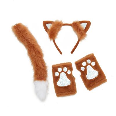 China Halloween Fashion Glitter Glove Plush Lovely Fox Headband and Tail Cosplay Set for Kids Props for sale