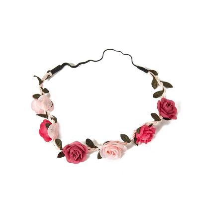 China Western Bridal Hair Accessories Headband Pink Flowers Garlands Simulated Flower Headband Elastic Floral Ladies Flower Wreath For Hair Accessories for sale