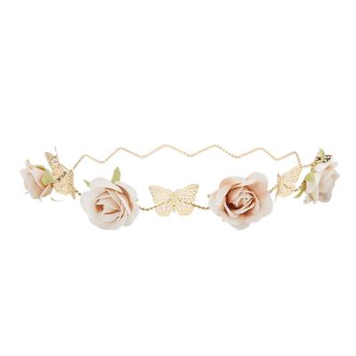 China Hair Accessories Best-selling Headbands 2021 Women Birthday Headband Metal Butterfly Rose Flower Crown Wedding Party Artificial Hair Accessories for sale