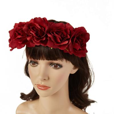 China best price simulation fashion flower bride wedding elegant red rose headband sweet hair accessories for party for sale