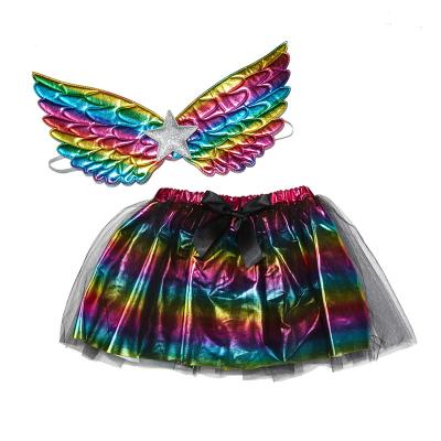 China Colorful Candy Skirt Set / TUTU Lovely Skirts Fashionable Girls Star Adorn Rainbow Wings Skirt Set Toddler Fashionable Set for sale