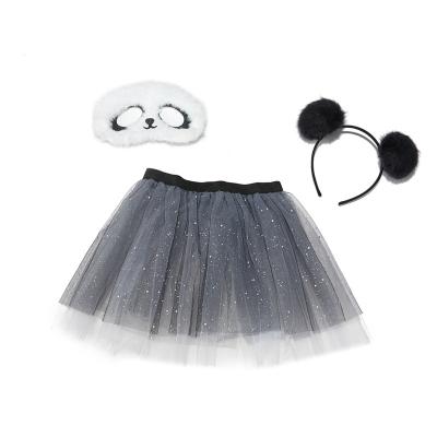 China High Quality Candy/Lovely Girls For Half Skirt Panda TUTU Skirt Set Lace Skirt (Face Cover & Pom Pom Headband) For Girls for sale