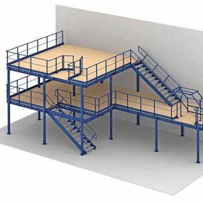 China Custom Industrial Steel Structure Warehouse Heavy Duty Platform Warehouse Corrosion Protection Warehouse Sandwich Floor Shelving System for sale