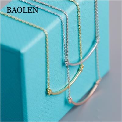 China Hot Sale S925 Silver Sliver Smile Shape Necklace With Lockes Flat Radians Small Pendant Delicate Chain for sale