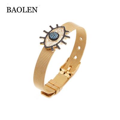 China Stainless Steel Mix Color Eyes Shape Bracelet Watch Keeper Bracelets Stainless Steel Watch Style Bracelet With Brass Pendant for sale