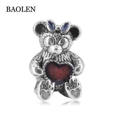 China Other Retro Small Stainless Steel Bear Bead Jewelry With Heart Shape For Bracelet Jewelry Making for sale