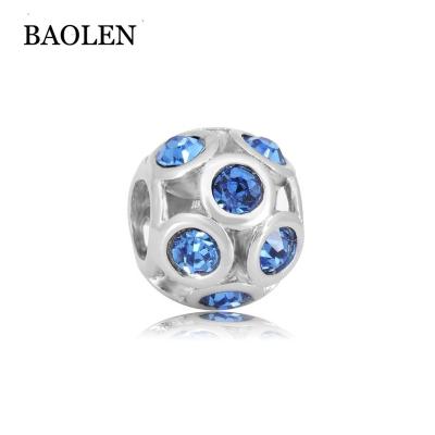 China Other Globalwin Stainless Steel Hollow Pearl Silver Jewelry Charm With Beautiful Blue Rhinestone for sale