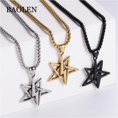 China 2021 New Style Star Lightning Lightning Weather Symbol Stainless Steel Five-pointed Pendant Hiphop Pendant Small Unisex for sale