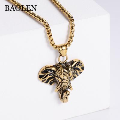 China Hiphop Pendant Men's 18K Gold Elephant Necklace Stainless Steel Animal Jewelry for sale