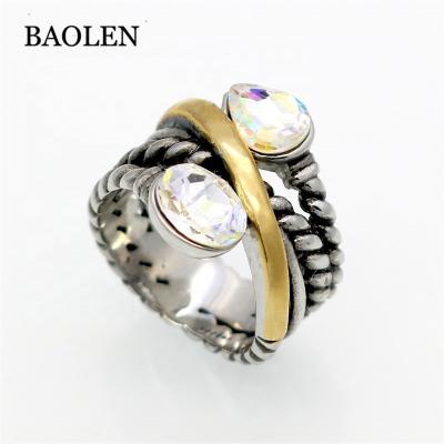 China CLASSIC New Trendy 18K Gold Plated Cheap Gemstone 316LStainless Steel Ladies Rings Jewelry Set for sale