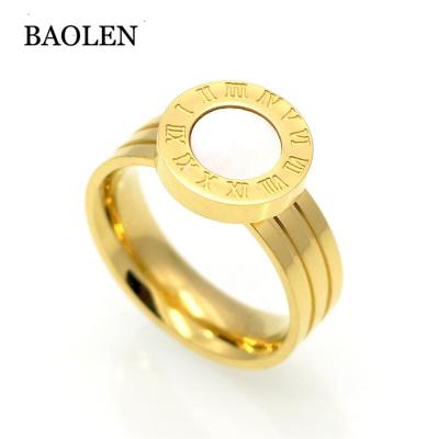 China CLASSIC Popular 18K Gold Plated Color Round Roman Numerals Rings Hot For Selling Fashion Stainless Steel Women Party Ring for sale