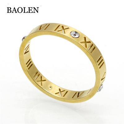 China CLASSIC Roman Number 4 Ring Crystal Couple Titanium Stainless Steel Ring Unique Inlaid Ring Stainless Steel 18k Gold Joint for sale