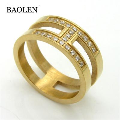 China CLASSIC Hot Sale 18k Gold Plated Ring Sets Design H Letter Shape CZ Zircon Crystal Brand Ring Jewelry For Women for sale