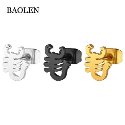 China 2019 new design stainless steel gold&black plated fashion women scorpion stud earring in stainless steel jewelry set for sale