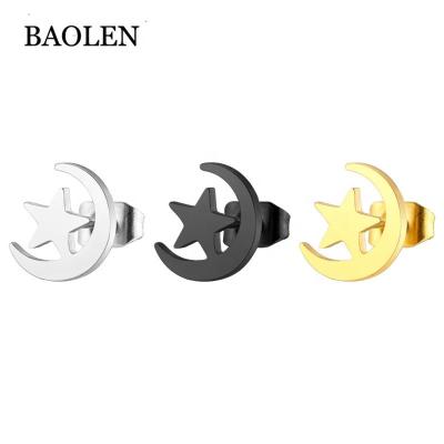 China Beautiful high polish stainless steel moon and star shape stud earrings jewelry for girl gifts for sale