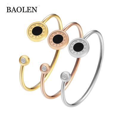 China 2018 New Fashion CLASSIC Roman Number Black Shell Cuff Stainless Steel Bracelet Bangle Designs For Woman for sale