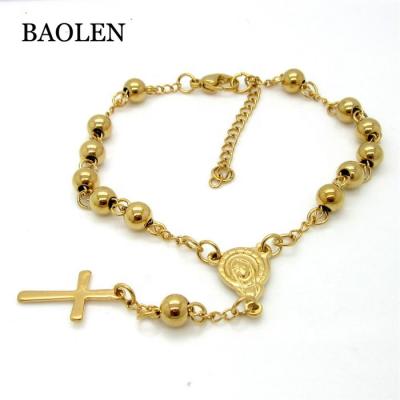 China 2018 Hot Selling Stainless Steel Men's CLASSIC Jewelry Religious Gold Crucifix Beads Bracelet For Handmade Jewelry for sale