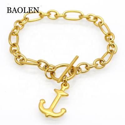 China CLASSIC Wholesale Fashion Guangzhou New Designs 18K Gold Anchor Chain Bracelet Stainless Steel For Women Gifts for sale