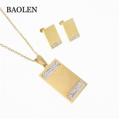 China Wholesale Price Women Stainless Steel Baolen Jewelry Rectangle Necklace Zircon Pendant Jewelry Set Earring Sets For Gift for sale