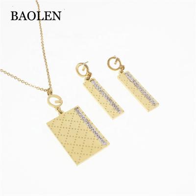 China Fashion G Letter Engagement Gold Color Stainless Steel Women Necklace Earring Jewelry Set Canton Brand for sale