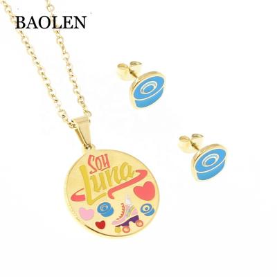 China Latest Style Stainless Steel Round Shaped Necklace As Lovely Cartoon Gold Plated Colorful Enamel Jewelry Set For Lady Gift for sale