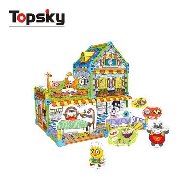 China Educational DIY TOY Food hall graffiti collage house building 3D puzzle toy puzzle for sale