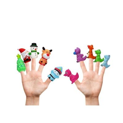 China Mini Vinyl Toy 5PCS Cartoon Finger Puppets Vinyl Finger Dinosaur Gummies Toy Tell The Story Prop For Kids for sale