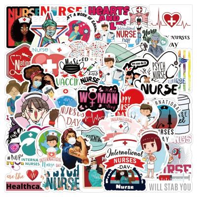 China 60Pcs Decorative International Nurse Day Trendy Sticker Decals For Gift Promotional Art Craft Paper Laptop Stickers Luggage Decal Fashion for sale