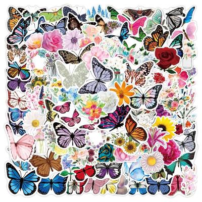 China 100Pcs Decorative Sticker Fresh Flower Butterfly Stickers For Girl Scrapbook Paper Luggage Bottle Souvenir Waterproof Sticker for sale