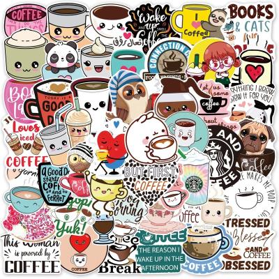 China 50Pcs Cute Cartoon Sticker Coffee Stickers Drink Label For Girl Album Notebook Bottles Glass Laptop Decorative Stickers for sale