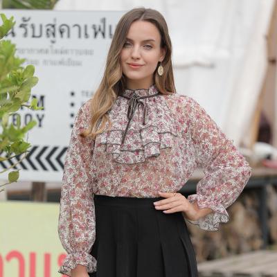 China Manufacturers Clothing 2022 Women's Tops Women's Chiffon Blouses Floral Elegant Fashion Blous Anti-Shrink Blouse Puff for sale