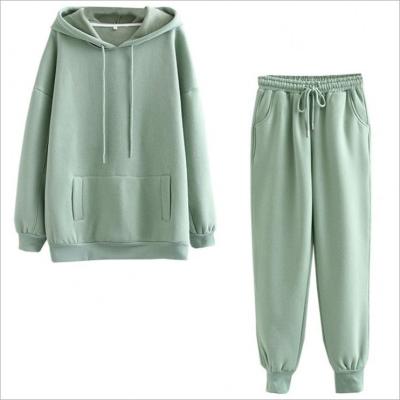 China Anti-Wrinkle Drawstring Jogger Sweatpants Crop Thick Two-Piece Women Hoodie Fleece Causal Plain Set Loose 2 Pieces Hoodie Set for sale