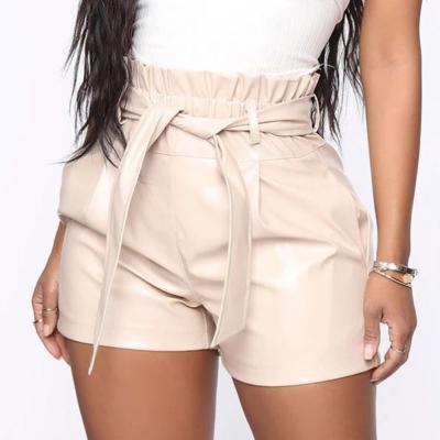 China Wholesale Breathable Tie Front Paperbag Waist Women Faux Leather Hot PU Shorts for sale