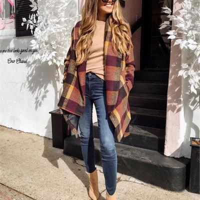 China Newest Autumn Women's High Quality Waist Wrap Jackets Breathable Coat Long Front Checkered Outwears Open For Woman for sale