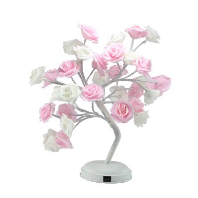 China Indoor Stand Artificial Rose Led Light Tree Fairy Mini Holiday Christmas Flower Tree Light Decoration for sale