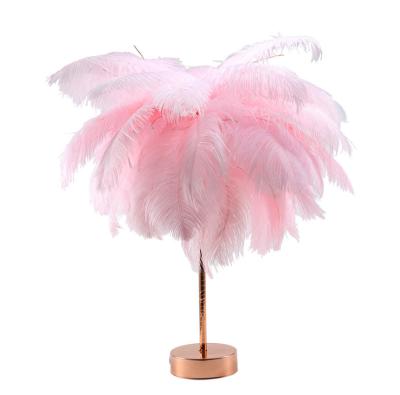 China Iron Wireless Remote Control Feather/Plastic Simple Nordic Table Lamp INS Style Bedroom Decoration Table Light LED Feather Night Light for sale