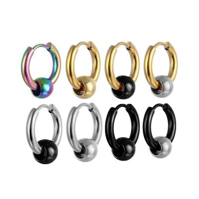 China Punk Unisex Stainless Steel Circle Hoop Earrings For Women Men Small Circle Metal Ball Earring Rock Hip Hop Anti Allergic Jewelry for sale