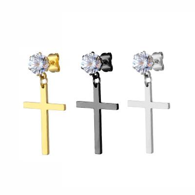 China Mosaic Hot Punk Shiny Zircon Stud Ear Cross Sale Cross Earrings For Women Men Stylish Drop Dangle Fine Earrings Jewelry Gift Wholesale for sale