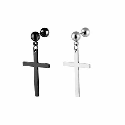 China Punk Stainless Steel Ear Studs Piercing Earrings 2022 Trendy Black Cross Tassels Decoration Unisex Jewelry For Women And Men for sale