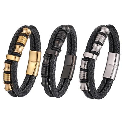 China Leather Bracelet TeHao New Fashion Bracelet Men's Stainless Steel Gold Selection Luxury Multicolor Black Bracelet Leather Bracelets for sale