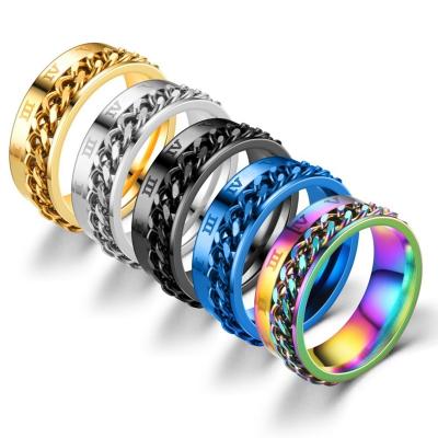 China Punk Ring With A Revolving Gears For Men's Stainless Steel Hip-Hop Men's Ring Fashion Colorful Wedding Jewelry Ring With Revolve Chain for sale