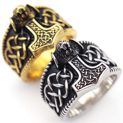 China Big Size Vintage 316L Stainless Steel Thor's Hammer Mjolnir Viking Ring For Man Punk Rock Jewelry Boy's Gift Punk Rock Gift for sale