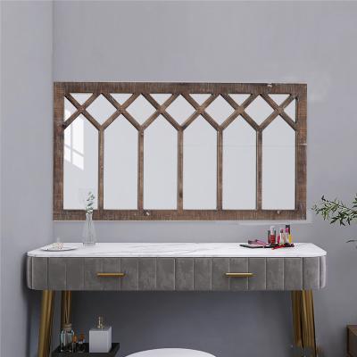 China Minimalist Retro Vintage Chic Solid Wood Home Decorative Mirror Furniture Dressing Make Up Decorative Farmhouse Wall Shabby Mirror for sale